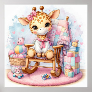 Giraffe in a Rocking Chair Girl Poster