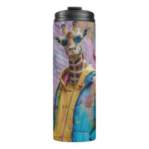 Giraffe in a streetwear with sunglasses thermal tumbler
