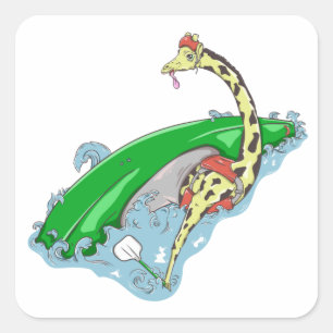 Giraffe in a white water kayak square sticker