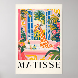 Giraffe In Bathtub, Funny Bathroom Poster, Animal Poster