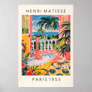 Giraffe In Bathtub Inspired By Matisse Art, Funny Poster