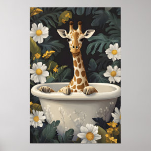 Giraffe In Bathtub Poster, Funny Animal Poster