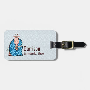 Giraffe in Blue Boys Letter G Giraffe Print Luggage Tag