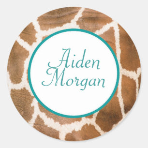 Giraffe in Blue - Customised Classic Round Sticker