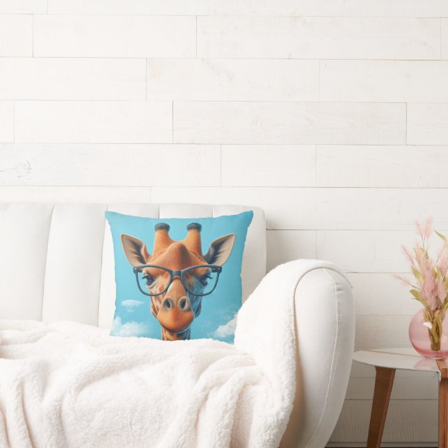 Giraffe In Clouds Wearing Eyeglasses Cushion (Couch)