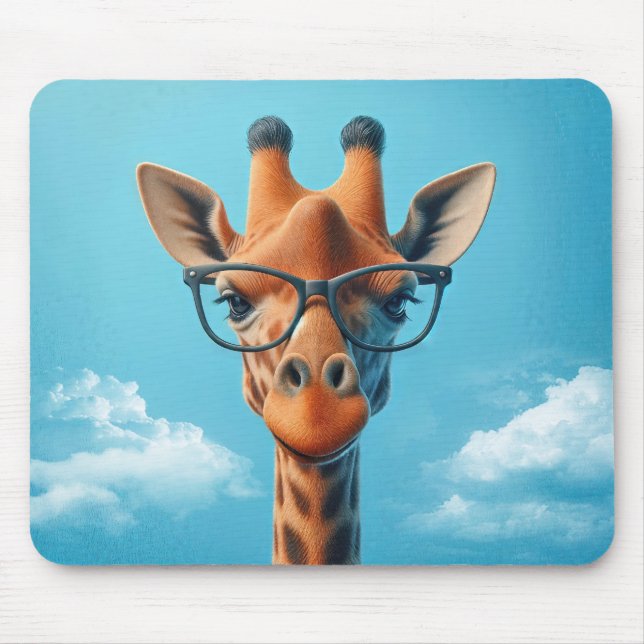 Giraffe In Clouds Wearing Eyeglasses Mouse Mat (Front)
