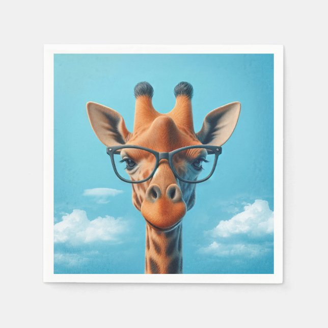 Giraffe In Clouds Wearing Eyeglasses Napkin (Front)