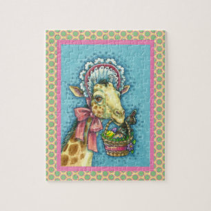 GIRAFFE IN CUTE SPRING EASTER BONNET, EGG BASKET JIGSAW PUZZLE