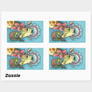 GIRAFFE IN CUTE SPRING EASTER BONNET, EGG BASKET RECTANGULAR STICKER