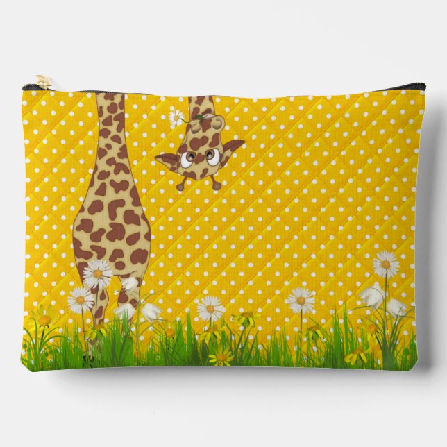Giraffe in Grass on Polka Dots Accessory Pouch (Front)