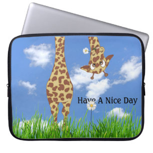 Giraffe In Grass with Daisy Laptop Sleeve