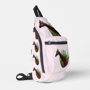 Giraffe In Hibiscus Window Popot Art, Sling Bag