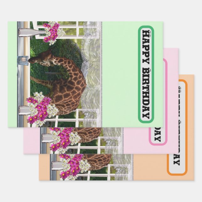 Giraffe In My Window, Birthday Wrapping Paper Sheet (Set)