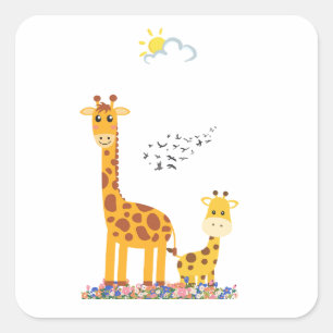 Giraffe in nature design with fun colours square sticker