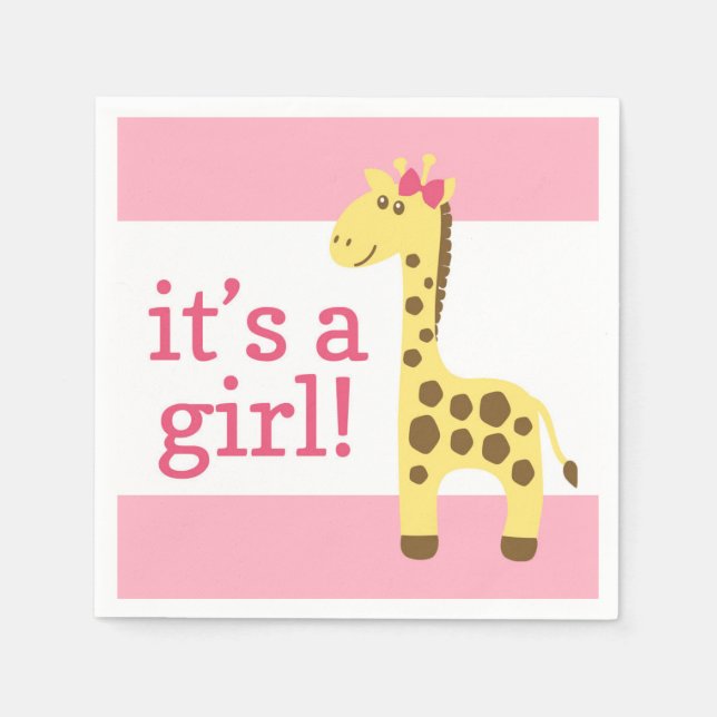 Giraffe in Pink Bow Baby Shower for Girl Napkin (Front)