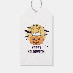 Giraffe In Pumpkin Cute Giraffes Happy Halloween Gift Tags
