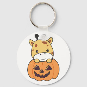 Giraffe In Pumpkin Cute Giraffes Happy Halloween K Key Ring
