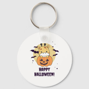 Giraffe In Pumpkin Cute Giraffes Happy Halloween Key Ring