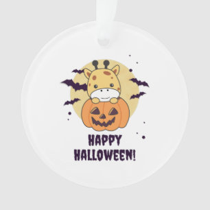 Giraffe In Pumpkin Cute Giraffes Happy Halloween Ornament