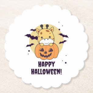 Giraffe In Pumpkin Cute Giraffes Happy Halloween Paper Coaster
