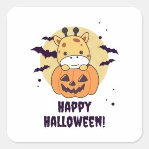 Giraffe In Pumpkin Cute Giraffes Happy Halloween Square Sticker