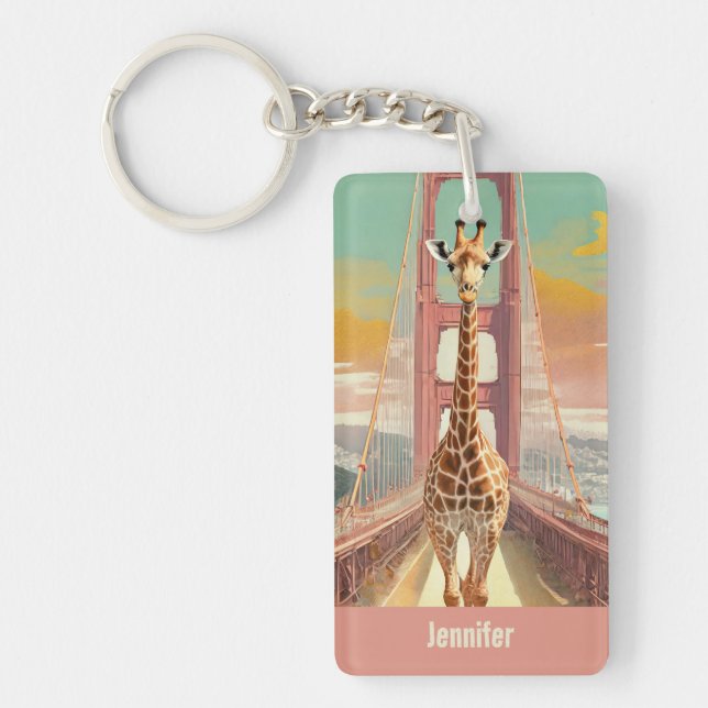 Giraffe in San Francisco on the Golden Gate Bridge Key Ring (Front)