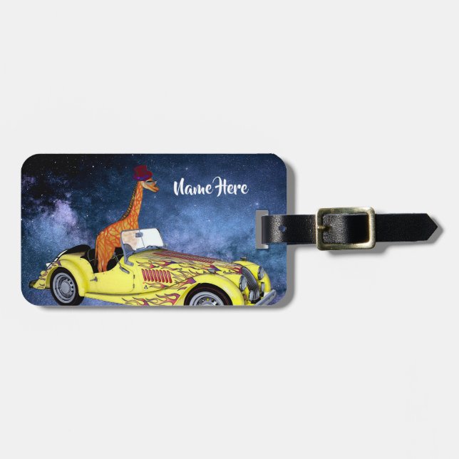 Giraffe in Space Funny Art Custom Luggage Tag (Front Horizontal)