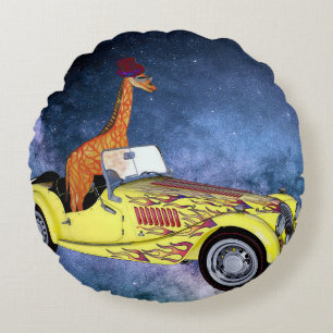 Giraffe in Space Round Cushion