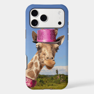 Giraffe in sparkly pink hat