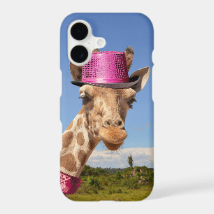 Giraffe in sparkly pink hat