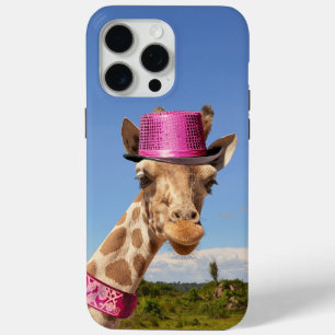 Giraffe in sparkly pink hat iPhone 15 pro max case