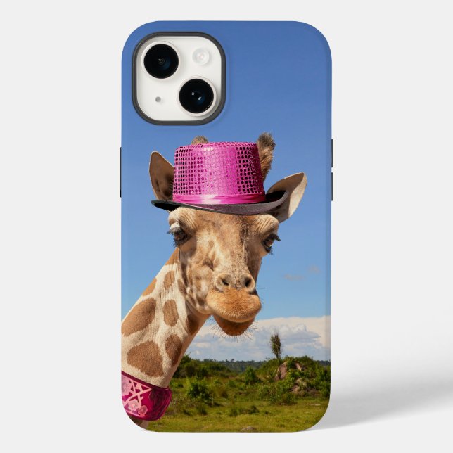 Giraffe in sparkly pink hat Case-Mate iPhone case (Back)
