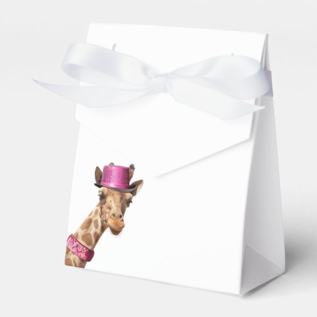 Giraffe in sparkly pink hat favour box (Front Side)