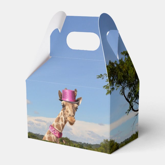 Giraffe in sparkly pink hat favour box (Front Side)