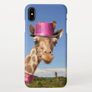 Giraffe in sparkly pink hat iPhone XS max case