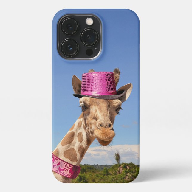 Giraffe in sparkly pink hat iPhone case (Back)