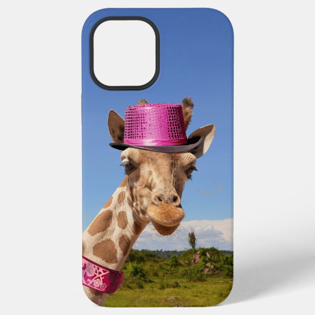 Giraffe in sparkly pink hat iPhone case (Back)