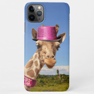 Giraffe in sparkly pink hat iPhone 11Pro max case
