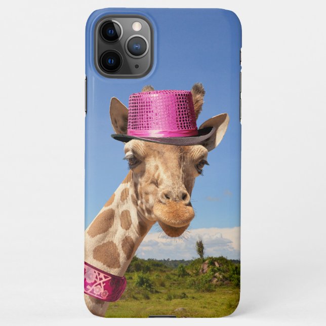 Giraffe in sparkly pink hat iPhone case (Back)