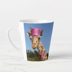 Giraffe in sparkly pink hat latte mug