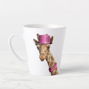 Giraffe in sparkly pink hat latte mug