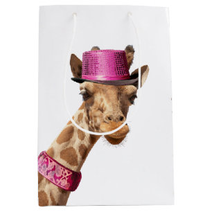 Giraffe in sparkly pink hat medium gift bag