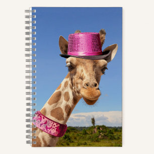 Giraffe in sparkly pink hat notebook