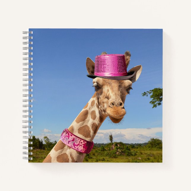 Giraffe in sparkly pink hat notebook (Front)