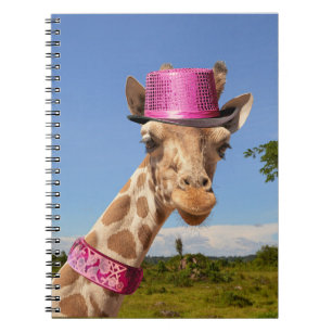 Giraffe in sparkly pink hat notebook