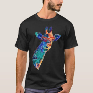 Giraffe in Sunglasses Rainbow Watercolor AI Style T-Shirt