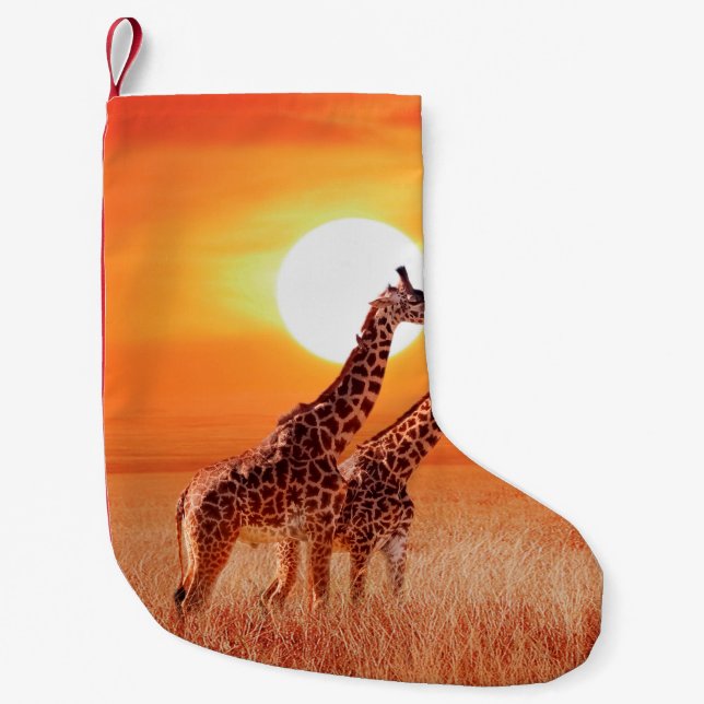 Giraffe in the African savanna against the backdro Small Christmas Stocking (Front)