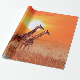 Giraffe in the African savanna against the backdro Wrapping Paper