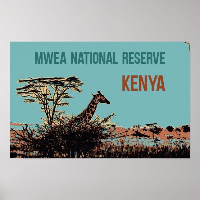 Giraffe in the Mwea National Reserve, Kenya Poster (Front)