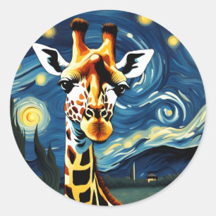 Giraffe in the Starry Night Classic Round Sticker
